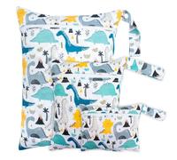 Treer Lot de 3 Sac à Couches Lavables, Sac de Couche Imperméable Réutilisables, Animaux de Bande Dessinée Organisateur de Couches Bébé Vêtements Sales et Humides pour Voyage, Plage (Dinosaure 1)