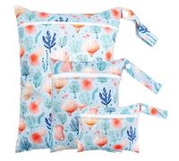 Treer Lot de 3 Sac à Couches Lavables, Sac de Couche Imperméable Réutilisables, Imprimés Créatifs Organisateur de Couches Bébé Vêtements Sales et Humides pour Voyage, Plage (Coquillage)