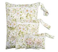 Treer Lot de 3 Sac à Couches Lavables, Sac de Couche Imperméable Réutilisables, Motif Floral Champêtre Organisateur de Couches Bébé Vêtements Sales et Humides pour Voyage, Plage (Style 9)