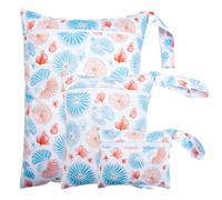 Treer Lot de 3 Sac à Couches Lavables, Sac de Couche Imperméable Réutilisables, Motif Floral Champêtre Organisateur de Couches Bébé Vêtements Sales et Humides pour Voyage, Plage (Style 1)