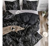 Treer Marbre Housse de Couette 180x220 cm avec 2 Taies d'oreiller 50x75 cm - Set da 3 Pezzi avec Fermeture Éclair Sets de Housse Couette en Microfibre, Noir Marbre Parure de Lit Adulte 2 Personne