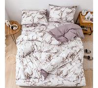 Treer Marbre Housse de Couettes avec 1/2 Taie d'oreiller, Parure de Lit pour 2 Personnes Microfibre Enfant Garçon Simple Double King Nordique Ensemble de Literie (Marbre Brun,220x240cm)