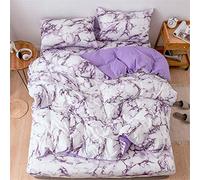 Treer Marbre Housse de Couettes avec 1/2 Taie d'oreiller, Parure de Lit pour 2 Personnes Microfibre Enfant Garçon Simple Double King Nordique Ensemble de Literie (Marbre Violet,180x210cm)