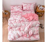 Treer Marbre Housse de Couettes avec 1/2 Taie d'oreiller, Parure de Lit pour 2 Personnes Microfibre Enfant Garçon Simple Double King Nordique Ensemble de Literie (Marbre Rose,220x240cm)