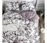 Treer Marbre Housse de Couettes avec 1/2 Taie d'oreiller, Parure de Lit pour 2 Personnes Microfibre Enfant Garçon Simple Double King Nordique Ensemble de Literie (Marbre Blanc,180x210cm)