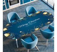 Treer Nappe Bonne Année Moderne, Nappe de Table Ovale avec Bord Élastique, Protection Table Essuyable Cuisine Salon,Nappe Anti Taches, Nappes pour Table de Jardin (Bleu de Noël,132x274cm)
