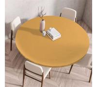 Treer Nappe Couleur Unie Simple, Nappes Rondes avec Bord Élastique, Exterieur Lavable Nappes Anti Taches, Nappe de Table pour Cuisine Jardin Fête Table (Jaune Foncé,110cm)