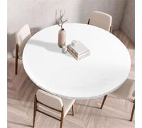 Treer Nappe Couleur Unie Simple, Nappes Rondes avec Bord Élastique, Nappe Exterieur Lavable, Nappes Polyester Anti Taches, Nappe de Table pour Cuisine Jardin Fête Table (Blanc,120cm)