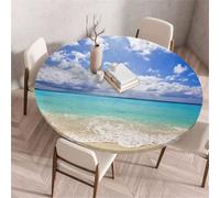 Treer Nappe Impression 3D de Paysage Marin, Nappes Rondes avec Bord Élastique, Nappe Exterieur Lavable, Nappes Anti Taches, Nappe de Table pour Cuisine Jardin Fête Table (Plage 2,110cm)