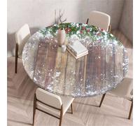 Treer Nappe Imprimé de Noël Chaleureux, Nouvel an Nappes Rondes avec Bord Élastique, Exterieur Lavable Nappes Anti Taches, Nappe de Table pour Cuisine Jardin Fête Table (Vintage,200cm)