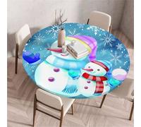 Treer Nappe Imprimé de Noël Élégant, Nouvel an Nappes Rondes avec Bord Élastique, Exterieur Lavable Nappes Anti Taches, Nappe de Table pour Cuisine Jardin Fête Table (Bonhomme de Neige,200cm)