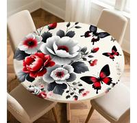 Treer Nappe Imprimé Papillon, Nappes Rondes avec Bord Élastique, Exterieur Lavable Nappes Anti Taches, Nappe de Table pour Cuisine Jardin Fête Table (Floral,200cm)