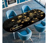 Treer Nappe Joyeux Noël Nouvelle Année, Nappe de Table Ovale avec Bord Élastique, Protection Table Essuyable Cuisine Salon,Nappe Anti Taches, Nappes pour Table de Jardin (Noir,132x305cm)