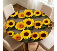 Treer Nappe Motif de Jardin de Tournesols, Nappes Rondes avec Bord Élastique, Exterieur Lavable Nappes Anti Taches, Nappe de Table pour Cuisine Jardin Fête Table (Tournesol 2,200cm)