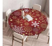 Treer Nappe Motif de Noël Simple, Nouvel an Nappes Rondes avec Bord Élastique, Exterieur Lavable Nappes Anti Taches, Nappe de Table pour Cuisine Jardin Table (Flocons de Neige,110cm)
