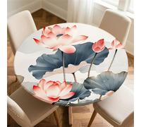 Treer Nappe Motif Lotus 3D, Nappes Rondes avec Bord Élastique, Exterieur Lavable Nappes Anti Taches, Nappe de Table pour Cuisine Jardin Fête Table (Lotus,200cm)