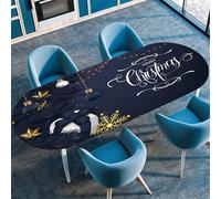 Treer Nappe Ovale, 3D Thème de Noël Nappes Ovale avec Bord Élastique Lavable, Nappe Anti Tache Essuyable pour Extérieur, Table Cloth Moderne pour Jardin Cuisine Salon (Marine,132x305cm)