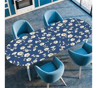 Treer Nappe Ovale avec Bord Élastique, Imprimé Floral élégant Nappe de Table Moderne Lavable, Nappe Essuyable pour Extérieur Intérieur,Nappe Anti Tache,Nappe pour Jardin Cuisine (132x274cm,Bleu royal)
