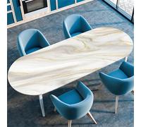 Treer Nappe Ovale avec Bord Élastique, Marbre Nordique Nappe de Table Lavable, Nappe Essuyable pour Extérieur Intérieur, Nappe Anti Tache, Nappe Table pour Jardin Cuisine Salon (107x173cm,Beige)