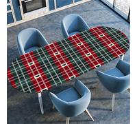 Treer Nappe Ovale, Motif à Carreaux de Noël Nappes Ovale avec Bord Élastique Lavable, Nappe Anti Tache Essuyable pour Extérieur, Table Cloth Moderne pour Jardin Cuisine Salon (Rouge 1,132x229cm)