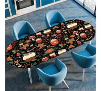 Treer Nappe Ovale, Motif Cadeaux de Noël Nappes Ovale avec Bord Élastique Lavable, Nappe Anti Tache Essuyable pour Extérieur, Table Cloth pour Jardin Cuisine Salon (Noir,132x305cm)