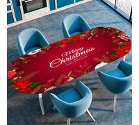 Treer Nappe Ovale, Noël d'hiver Nappes Ovale avec Bord Élastique Lavable, Nappe Anti Tache Essuyable pour Extérieur, Table Cloth Moderne pour Jardin Cuisine Salon (Rouge,132x305cm)