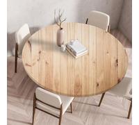 Treer Nappe Ronde, 3D Nappes Rondes avec Bord Élastique, Nappe Exterieur Lavable Nappes Polyester Anti Taches Nappe de Table pour Cuisine Jardin Fête Table (120cm,Planche en Bois)