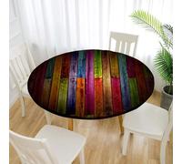 Treer Nappe Ronde, 3D Planche de Bois Nappes Rondes avec Bord Élastique, Nappe Exterieur Lavable, Nappes Polyester Anti Taches, Nappe de Table pour Cuisine Jardin Fête Table (140cm,Noir)