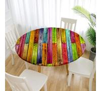 Treer Nappe Ronde, 3D Planche de Bois Nappes Rondes avec Bord Élastique, Nappe Exterieur Lavable, Nappes Polyester Anti Taches, Nappe de Table pour Cuisine Jardin Fête Table (120cm,Rétro)