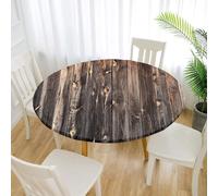 Treer Nappe Ronde, 3D Planche de Bois Nappes Rondes avec Bord Élastique, Nappe Exterieur Lavable, Nappes Polyester Anti Taches, Nappe de Table pour Cuisine Jardin Fête Table (150cm,Chocolat)