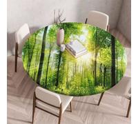 Treer Nappe Ronde, 3D Série Forêt Verte Nappes Rondes avec Bord Élastique, Nappe Anti Tache Lavable, Protege Table Exterieur, Table Cloth pour Cuisine Jardin Fête Table (Vert 6,140cm)