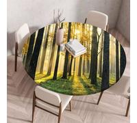 Treer Nappe Ronde, 3D Série Forêt Verte Nappes Rondes avec Bord Élastique, Nappe Anti Tache Lavable, Protege Table Exterieur, Table Cloth pour Cuisine Jardin Fête Table (Vert 2,140cm)
