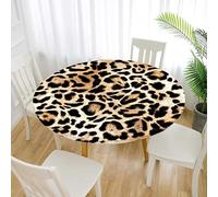 Treer Nappe Ronde avec Bord Élastique, 3D Exterieur Nappe de Table Anti-Tache Antidérapante Nappe Jardin Protection Table Ronde Lavable pour Décoration Pique-Niquer Table (Leopard Print 6,80cm)