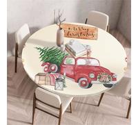 Treer Nappe Ronde, Camion de Noël Nappes Rondes avec Bord Élastique, Nappe Anti Tache Lavable, Protege Table Exterieur, Table Cloth pour Cuisine Jardin Fête (Beige,120cm)