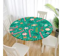 Treer Nappe Ronde, Canne de Noël Nappes Rondes avec Bord Élastique, Nappe Anti Tache Lavable, Protege Table Exterieur, Table Cloth pour Cuisine Jardin Fête (Vert,120cm)