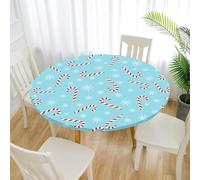 Treer Nappe Ronde, Canne de Noël Nappes Rondes avec Bord Élastique, Nappe Anti Tache Lavable, Protege Table Exterieur, Table Cloth pour Cuisine Jardin Fête (Bleu,200cm)