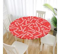 Treer Nappe Ronde, Canne de Noël Nappes Rondes avec Bord Élastique, Nappe Anti Tache Lavable, Protege Table Exterieur, Table Cloth pour Cuisine Jardin Fête (Rouge,120cm)