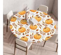 Treer Nappe Ronde, Citrouille d'halloween Nappes Rondes avec Bord Élastique, Nappe Anti Tache Lavable, Protege Table Exterieur, Table Cloth pour Cuisine Jardin Fête Table (Blanc,90cm)