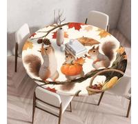 Treer Nappe Ronde, Citrouille Jour de Thanksgiving Nappes Rondes avec Bord Élastique, Nappe Anti Tache Lavable, Protege Table Exterieur, Table Cloth pour Cuisine Jardin Fête Table (Orange 4,80cm)