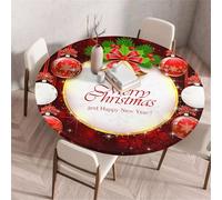Treer Nappe Ronde, Cloches de Noël Nappes Rondes avec Bord Élastique, Nappe Anti Tache Lavable, Protege Table Exterieur, Table Cloth pour Cuisine Jardin Fête (Rouge Noël 2,200cm)