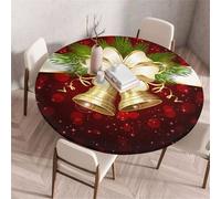 Treer Nappe Ronde, Cloches de Noël Nappes Rondes avec Bord Élastique, Nappe Anti Tache Lavable, Protege Table Exterieur, Table Cloth pour Cuisine Jardin Fête (Rouge Noël,120cm)