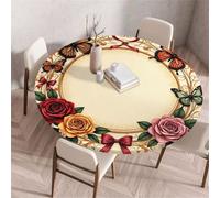 Treer Nappe Ronde, Couronne Kaki Nappes Rondes avec Bord Élastique, Nappe Anti Tache Lavable, Protege Table Exterieur, Table Cloth pour Cuisine Jardin Fête (Fleur 6,200cm)