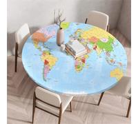 Treer Nappe Ronde, Estampes du Monde Nappes Rondes avec Bord Élastique, Nappe Anti Tache Lavable, Protege Table Exterieur, Table Cloth pour Cuisine Jardin Fête Table (Bleu 2,110cm)