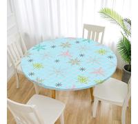 Treer Nappe Ronde, Flocons de Neige de Noël Nappes Rondes avec Bord Élastique, Nappe Anti Tache Lavable, Protege Table Exterieur, Table Cloth pour Cuisine Jardin Fête (Bleu de Noël,120cm)