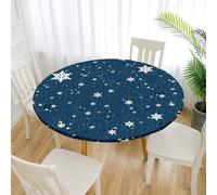 Treer Nappe Ronde, Flocons de Neige de Noël Nappes Rondes avec Bord Élastique, Nappe Anti Tache Lavable, Protege Table Exterieur, Table Cloth pour Cuisine Jardin Fête (Bleu de Noël,200cm)
