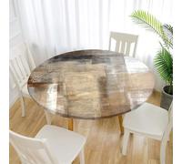 Treer Nappe Ronde Grain de Bois Rétro,Nappes Rondes avec Bord Élastique, Nappe Exterieur Lavable,Nappes Polyester Anti Taches,Nappe de Table pour Cuisine Jardin Fête Table (Rétro,90cm)