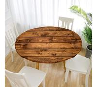 Treer Nappe Ronde Grain de Bois Rétro,Nappes Rondes avec Bord Élastique, Nappe Exterieur Lavable,Nappes Polyester Anti Taches,Nappe de Table pour Cuisine Jardin Fête Table (Marron,150cm)