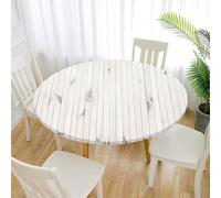Treer Nappe Ronde Grain de Bois Rétro,Nappes Rondes avec Bord Élastique, Nappe Exterieur Lavable,Nappes Polyester Anti Taches,Nappe de Table pour Cuisine Jardin Fête Table (Blanc,150cm)