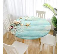 Treer Nappe Ronde Grain de Bois Rétro,Nappes Rondes avec Bord Élastique, Nappe Exterieur Lavable,Nappes Polyester Anti Taches,Nappe de Table pour Cuisine Jardin Fête Table (Bleu,120cm)
