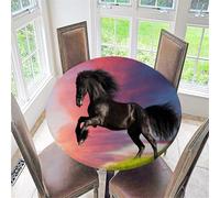 Treer Nappe Ronde Impression de Cheval,Nappes Rondes avec Bord Élastique, Nappe Exterieur Lavable,Nappes Polyester Anti Taches,Nappe de Table pour Cuisine Jardin Fête Table (120cm,Cheval)